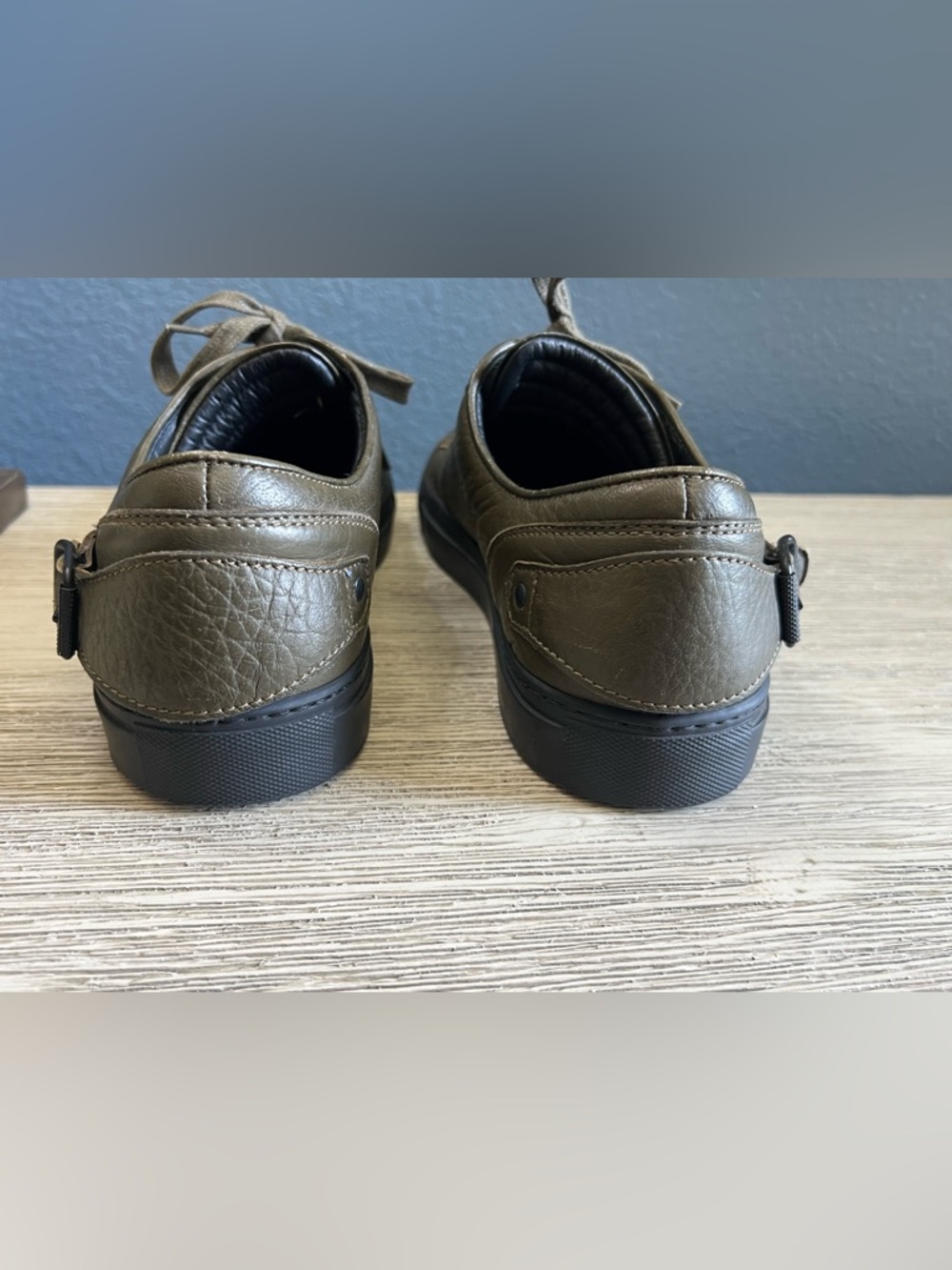 Belstaff Olive Leather Low-Top Sneakers with Black Sole - Picture 4 of 10